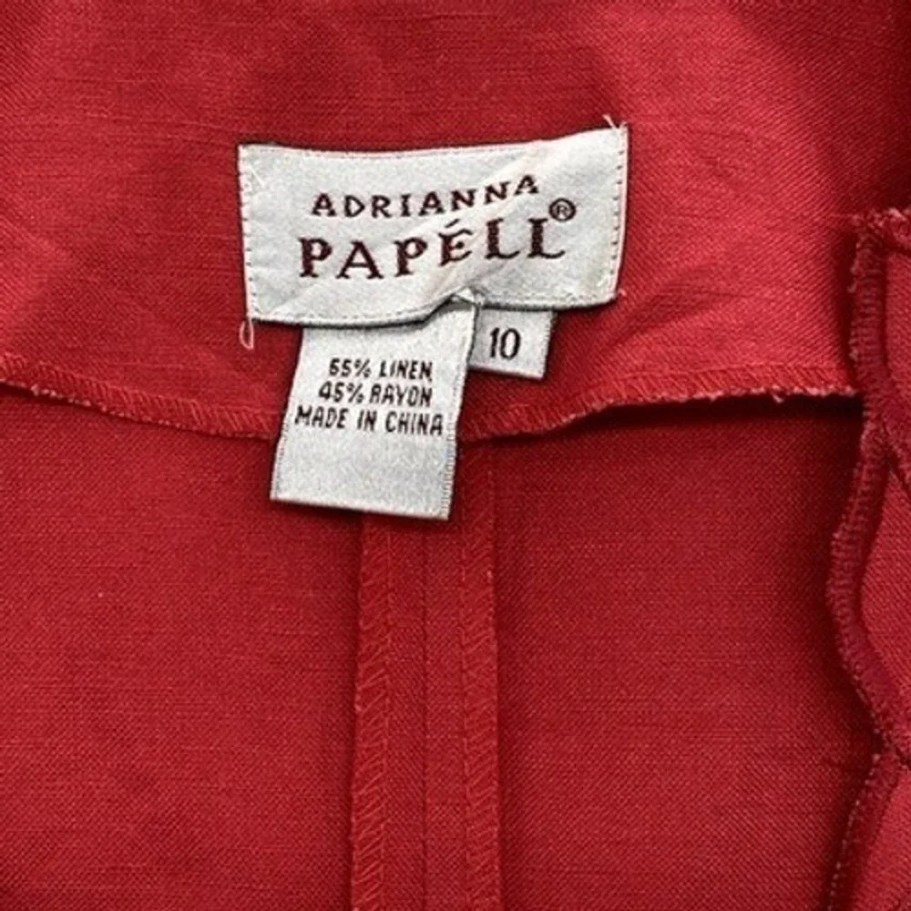 Adrianna Papell Jacket Womens 10 Red Linen Blend Open Front Embroidered - Picture 4 of 9